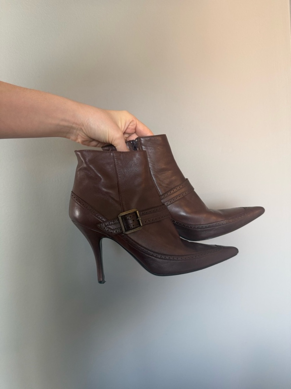 Alexander McQueen Brown Leather Pointed-Ankle Heel Boots